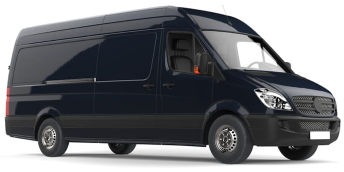 a plain black sprinter van with dark tinted windows